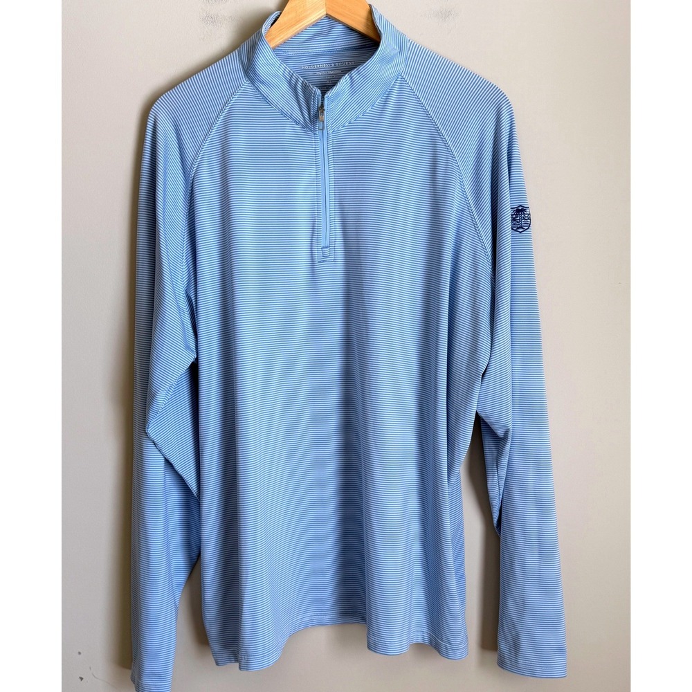 Holderness & Bourne Quarter Zip Pullover XL Blue Striped Golf Tailored